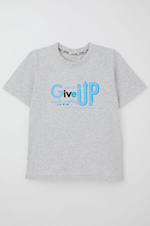 Breeze Erkek Çocuk Tişört Asla Pes Etme Tasarım Baskılı 9-16 Yaş, Açık Gri Melanj