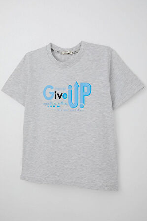 Breeze Erkek Çocuk Tişört Asla Pes Etme Tasarım Baskılı 9-16 Yaş, Açık Gri Melanj