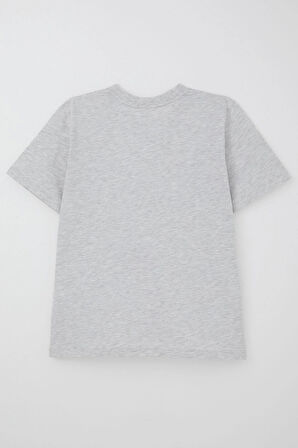 Breeze Erkek Çocuk Tişört Asla Pes Etme Tasarım Baskılı 9-16 Yaş, Açık Gri Melanj