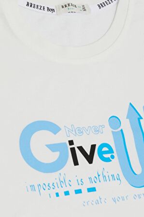 BREEZE Erkek Çocuk Tişört Asla Pes Etme Tasarım Baskılı 9-16 Yaş, Ekru