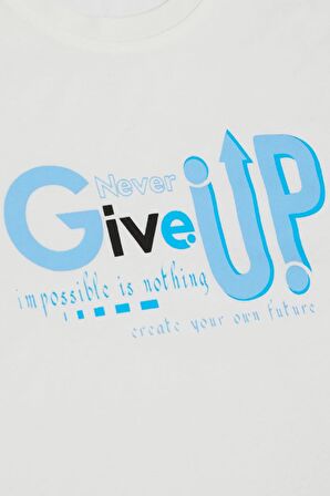 BREEZE Erkek Çocuk Tişört Asla Pes Etme Tasarım Baskılı 9-16 Yaş, Ekru