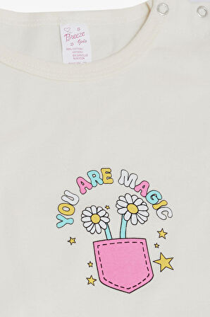 Breeze Kız Bebek Çıtçıtlı Zıbın Body Çiçek Baskılı 9 Ay-3 Yaş, Ekru