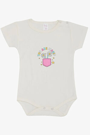 Breeze Kız Bebek Çıtçıtlı Zıbın Body Çiçek Baskılı 9 Ay-3 Yaş, Ekru