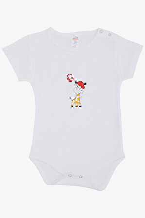 Breeze Erkek Bebek Çıtçıtlı Zıbın Şapkalı Zürafacık Baskılı 9 Ay-3 Yaş, Beyaz