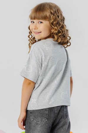 Breeze Kız Çocuk Tişört Crop Çilek & Yazı Baskılı 6-12 Yaş, Açık Gri Melanj