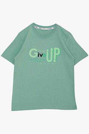 Breeze Erkek Çocuk Tişört Asla Pes Etme Tasarım Baskılı 9-16 Yaş, Mint Yeşili