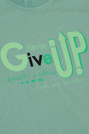 Breeze Erkek Çocuk Tişört Asla Pes Etme Tasarım Baskılı 9-16 Yaş, Mint Yeşili