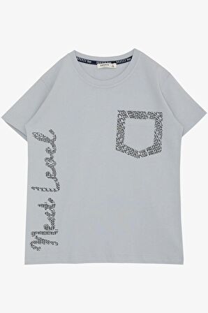 BREEZE Erkek Çocuk Tişört Yazı Baskılı Cepli 8-12 Yaş, Gri