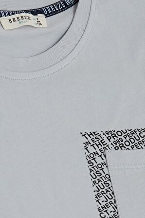 BREEZE Erkek Çocuk Tişört Yazı Baskılı Cepli 8-12 Yaş, Gri