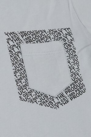 BREEZE Erkek Çocuk Tişört Yazı Baskılı Cepli 8-12 Yaş, Gri