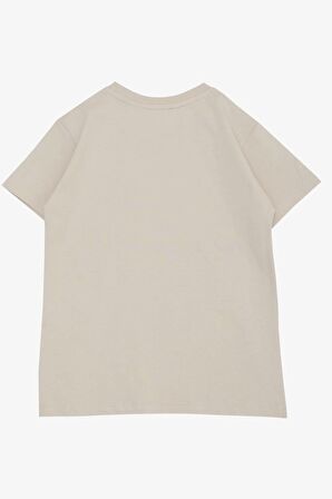 BREEZE Erkek Çocuk Tişört Yazı Baskılı Cepli 8-12 Yaş, Bej