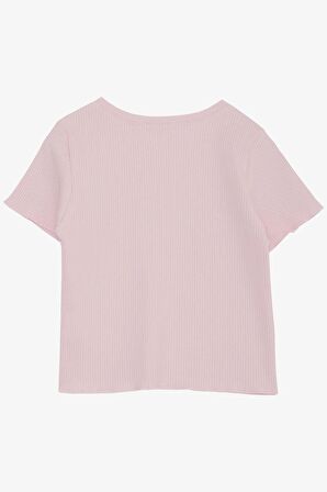 BREEZE Kız Çocuk Tişört Yazı Baskılı Fitilli 8-14 Yaş, Pembe