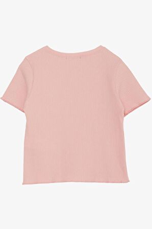 BREEZE Kız Çocuk Tişört Yazı Baskılı Fitilli 8-14 Yaş, Somon