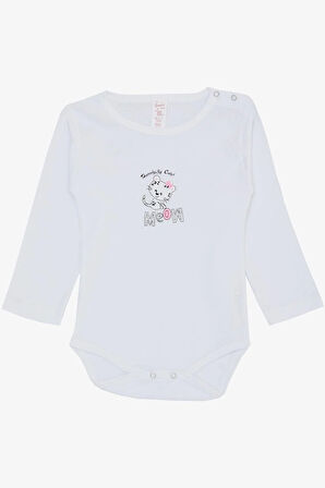Breeze Kız Bebek Çıtçıtlı Zıbın Body Sevimli Bebek Kedicik Baskılı 9 Ay-3 Yaş, Beyaz