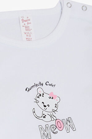 Breeze Kız Bebek Çıtçıtlı Zıbın Body Sevimli Bebek Kedicik Baskılı 9 Ay-3 Yaş, Beyaz