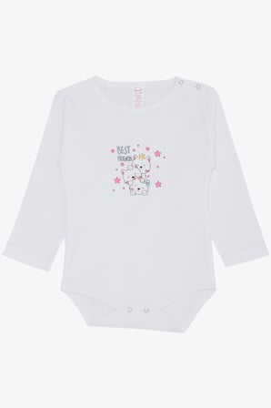 Breeze Kız Bebek Çıtçıtlı Zıbın Body Dostluk Temalı Prenses Kedicikler Baskılı 9 Ay-3 Yaş, Beyaz