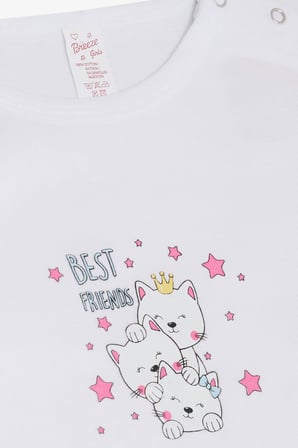 Breeze Kız Bebek Çıtçıtlı Zıbın Body Dostluk Temalı Prenses Kedicikler Baskılı 9 Ay-3 Yaş, Beyaz