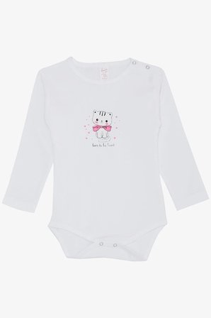 Breeze Kız Bebek Çıtçıtlı Zıbın Body Sevgi Temalı Kedicik Baskılı 9 Ay-3 Yaş, Beyaz
