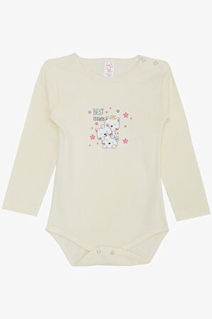 Breeze Kız Bebek Çıtçıtlı Zıbın Body Dostluk Temalı Prenses Kedicikler Baskılı 9 Ay-3 Yaş, Krem