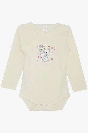 Breeze Kız Bebek Çıtçıtlı Zıbın Body Dostluk Temalı Prenses Kedicikler Baskılı 9 Ay-3 Yaş, Krem