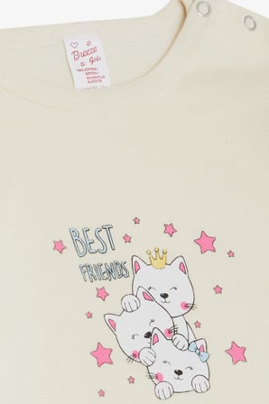 Breeze Kız Bebek Çıtçıtlı Zıbın Body Dostluk Temalı Prenses Kedicikler Baskılı 9 Ay-3 Yaş, Krem