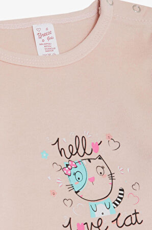 Breeze Kız Bebek Çıtçıtlı Zıbın Body Korsan Kedicik Baskılı 9 Ay-3 Yaş, Pudra