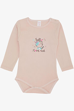 Breeze Kız Bebek Çıtçıtlı Zıbın Body Korsan Kedicik Baskılı 9 Ay-3 Yaş, Pudra