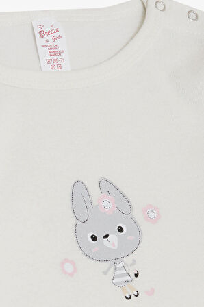 Breeze Kız Bebek Çıtçıtlı Zıbın Body Havalı Tavşancık Baskılı 9 Ay-3 Yaş, Ekru