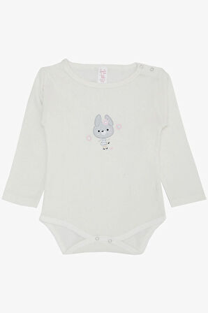 Breeze Kız Bebek Çıtçıtlı Zıbın Body Havalı Tavşancık Baskılı 9 Ay-3 Yaş, Ekru