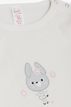 Breeze Kız Bebek Çıtçıtlı Zıbın Body Havalı Tavşancık Baskılı 9 Ay-3 Yaş, Ekru