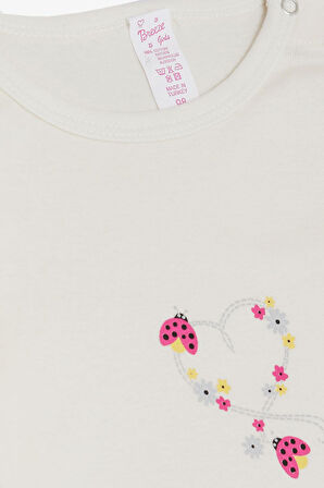 Breeze Kız Bebek Çıtçıtlı Zıbın Body Uğur Böceği Baskılı Çiçekli 9 Ay-3 Yaş, Ekru