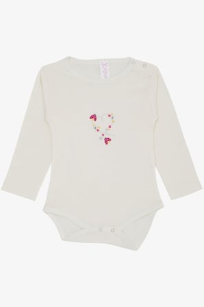 Breeze Kız Bebek Çıtçıtlı Zıbın Body Uğur Böceği Baskılı Çiçekli 9 Ay-3 Yaş, Ekru