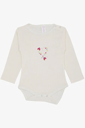 Breeze Kız Bebek Çıtçıtlı Zıbın Body Uğur Böceği Baskılı Çiçekli 9 Ay-3 Yaş, Ekru
