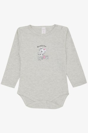 Breeze Kız Bebek Çıtçıtlı Zıbın Body Sevimli Bebek Kedicik Baskılı 9 Ay-3 Yaş, Açık Gri Melanj