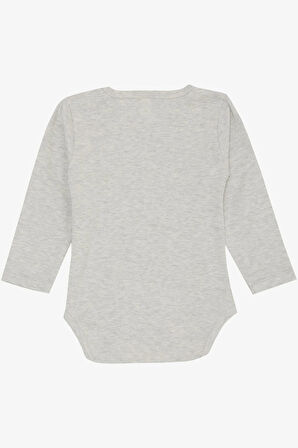 Breeze Kız Bebek Çıtçıtlı Zıbın Body Sevimli Bebek Kedicik Baskılı 9 Ay-3 Yaş, Açık Gri Melanj
