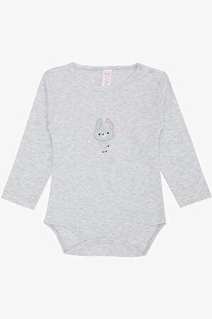 Breeze Kız Bebek Çıtçıtlı Zıbın Body Havalı Tavşancık Baskılı 9 Ay-3 Yaş, Açık Gri Melanj