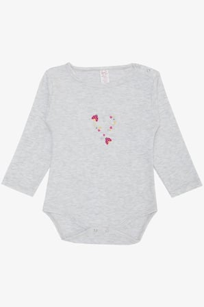 Breeze Kız Bebek Çıtçıtlı Zıbın Body Uğur Böceği Baskılı Çiçekli 9 Ay-3 Yaş, Açık Gri Melanj