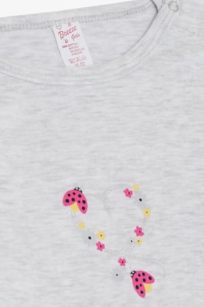 Breeze Kız Bebek Çıtçıtlı Zıbın Body Uğur Böceği Baskılı Çiçekli 9 Ay-3 Yaş, Açık Gri Melanj