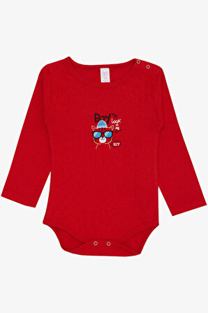 Breeze Kız Bebek Çıtçıtlı Zıbın Body Gözlüklü Kedicik Baskılı 9 Ay-3 Yaş, Kırmızı