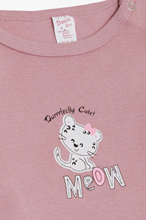 Breeze Kız Bebek Çıtçıtlı Zıbın Body Sevimli Bebek Kedicik Baskılı 9 Ay-3 Yaş, Gülkurusu