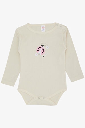 Breeze Kız Bebek Çıtçıtlı Zıbın Body Kalpli Uğur Böceği Baskılı 9 Ay-3 Yaş, Ekru