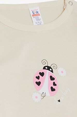 Breeze Kız Bebek Çıtçıtlı Zıbın Body Kalpli Uğur Böceği Baskılı 9 Ay-3 Yaş, Ekru