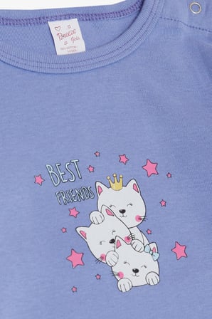 Breeze Kız Bebek Çıtçıtlı Zıbın Body Dostluk Temalı Prenses Kedicikler Baskılı 9 Ay-3 Yaş, Lila