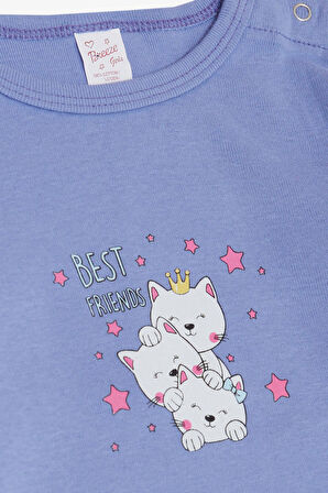 Breeze Kız Bebek Çıtçıtlı Zıbın Body Dostluk Temalı Prenses Kedicikler Baskılı 9 Ay-3 Yaş, Lila