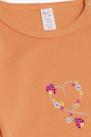 Breeze Kız Bebek Çıtçıtlı Zıbın Body Uğur Böceği Baskılı Çiçekli 9 Ay-3 Yaş, Somon
