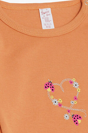 Breeze Kız Bebek Çıtçıtlı Zıbın Body Uğur Böceği Baskılı Çiçekli 9 Ay-3 Yaş, Somon