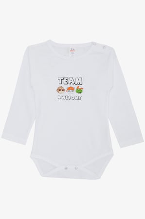 Breeze Erkek Bebek Çıtçıtlı Zıbın Body Sevimli Takım Arkadaşları Baskılı 9 Ay-3 Yaş, Beyaz