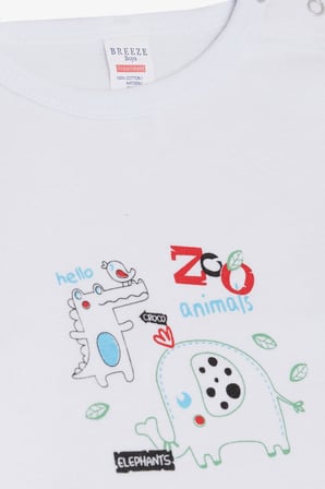 Breeze Erkek Bebek Çıtçıtlı Zıbın Body Hayvanat Bahçesi Dost Hayvanlar Baskılı 9 Ay-3 Yaş, Beyaz