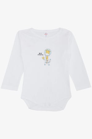 Breeze Erkek Bebek Çıtçıtlı Zıbın Body Astronot Zürafa Baskılı 9 Ay-3 Yaş, Beyaz