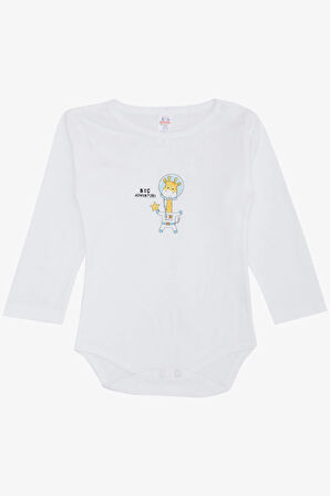 Breeze Erkek Bebek Çıtçıtlı Zıbın Body Astronot Zürafa Baskılı 9 Ay-3 Yaş, Beyaz